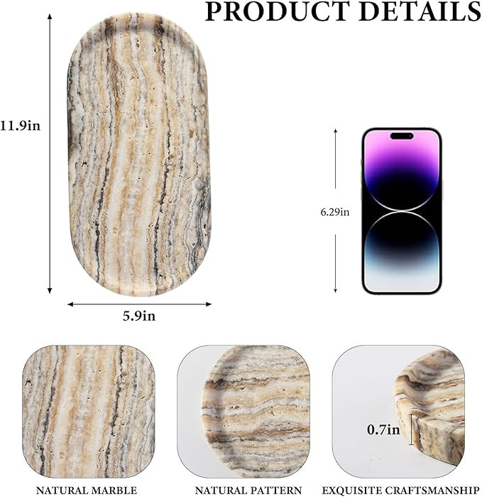 Koville Natural Marble Bathroom Tray for Decor Countertop, Marble Vanity Tray for Candles Perfume... | Amazon (US)