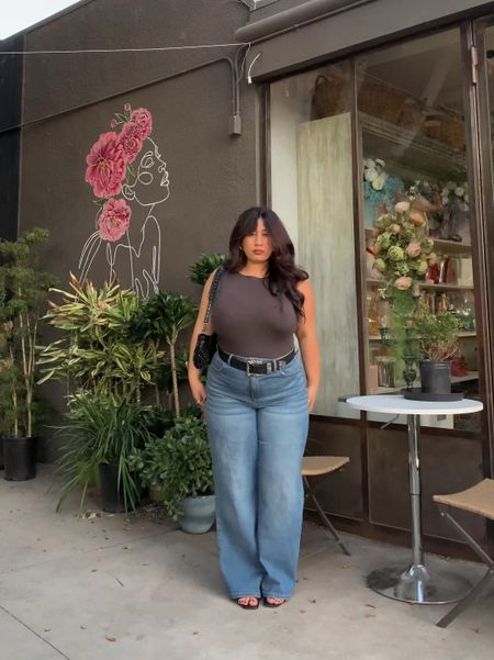 Curvy Spring Outfit with wide leg jeans 
Belt is a size M/L
Top is a Large 

#LTKplussize #LTKmidsize