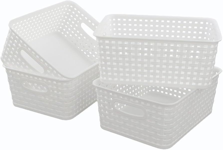 Lesbin White Plastic Weave Baskets, 4-Pack | Amazon (US)