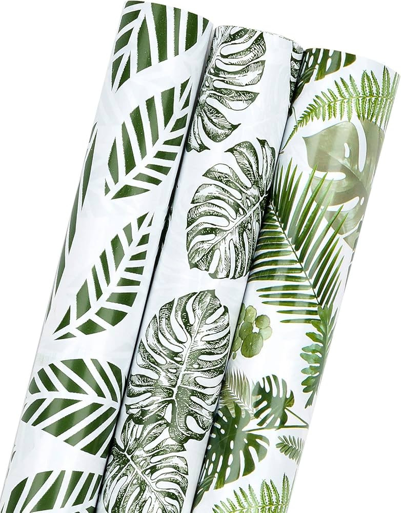 MAYPLUSS Wrapping Paper Roll - Mini Roll - 17 inch X 120 inch Per roll - Green Leaves Design (3 R... | Amazon (US)