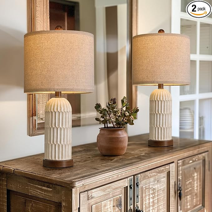 22" Bedside Table Lamps Set of 2, Farmhouse Lamp with USB A+C, Brown | Vintage Nightstand Lamp fo... | Amazon (US)