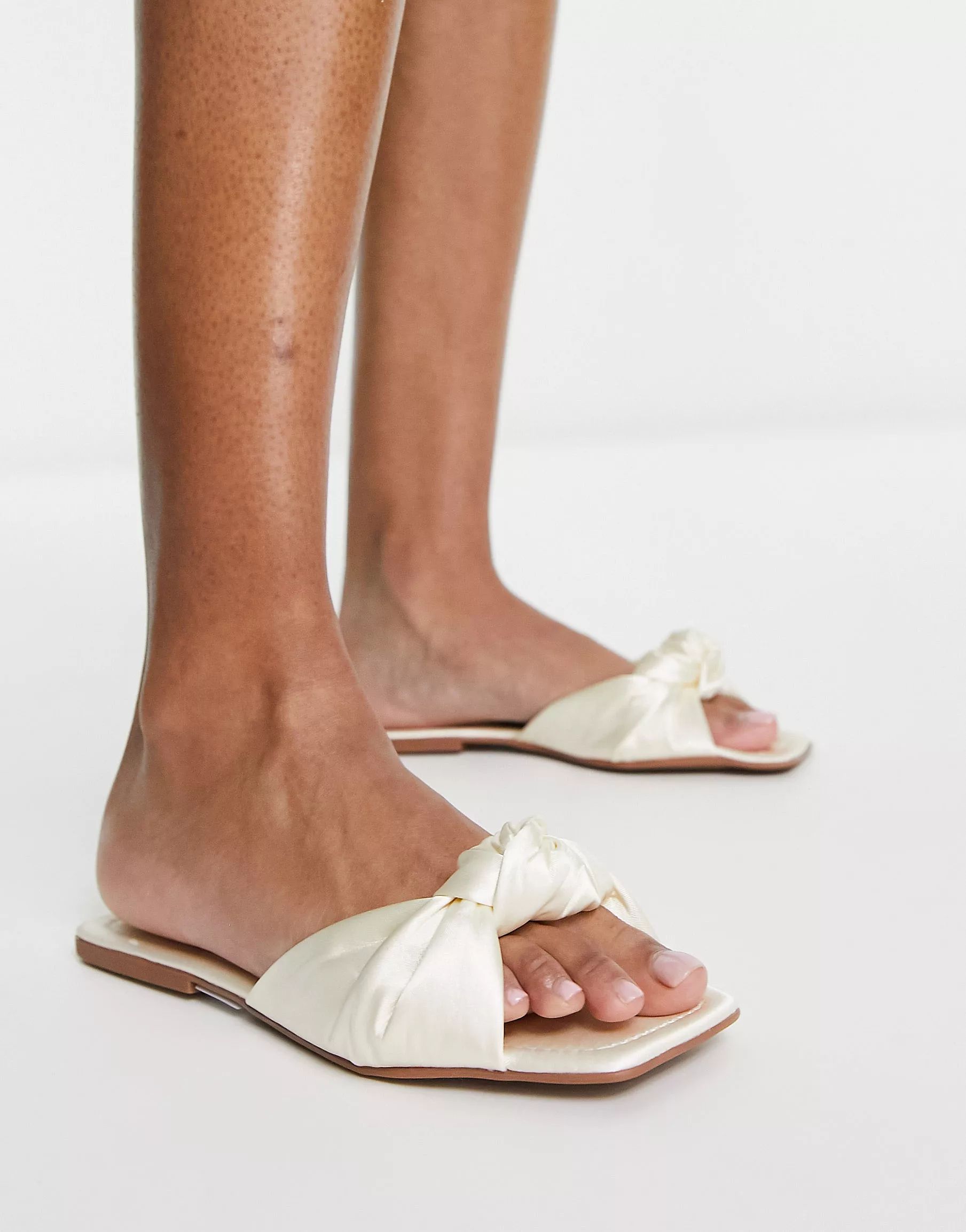 ASOS DESIGN Firefly knot flat sandal in white satin | ASOS (Global)