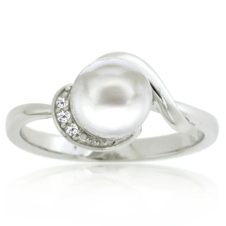 Brilliance 925 Sterling Silver Freshwater Pearl and Created White Sapphire Ring | Walmart (US)