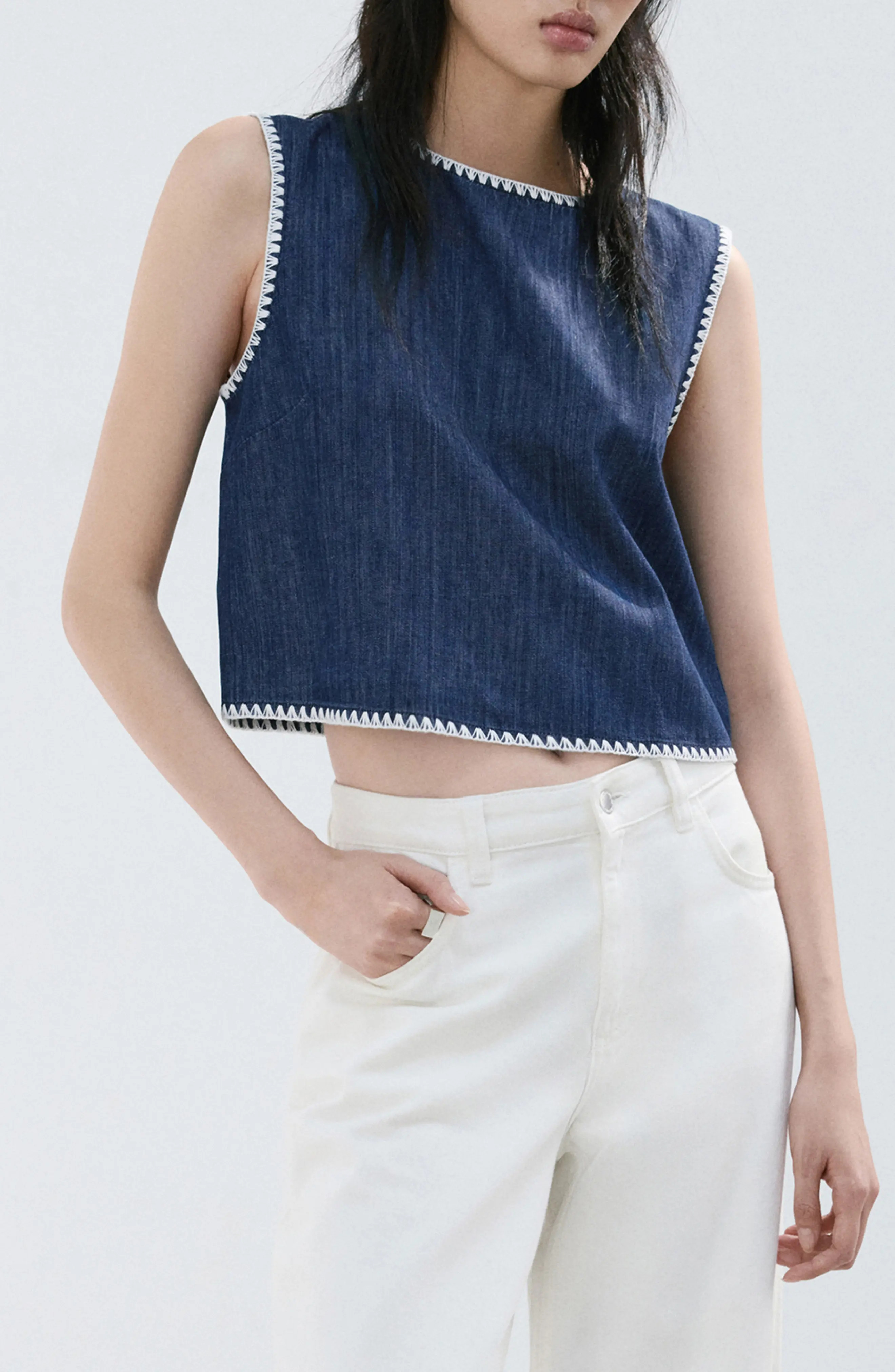 Whipstitch Detail Denim Tank (Women) | Nordstrom | Nordstrom