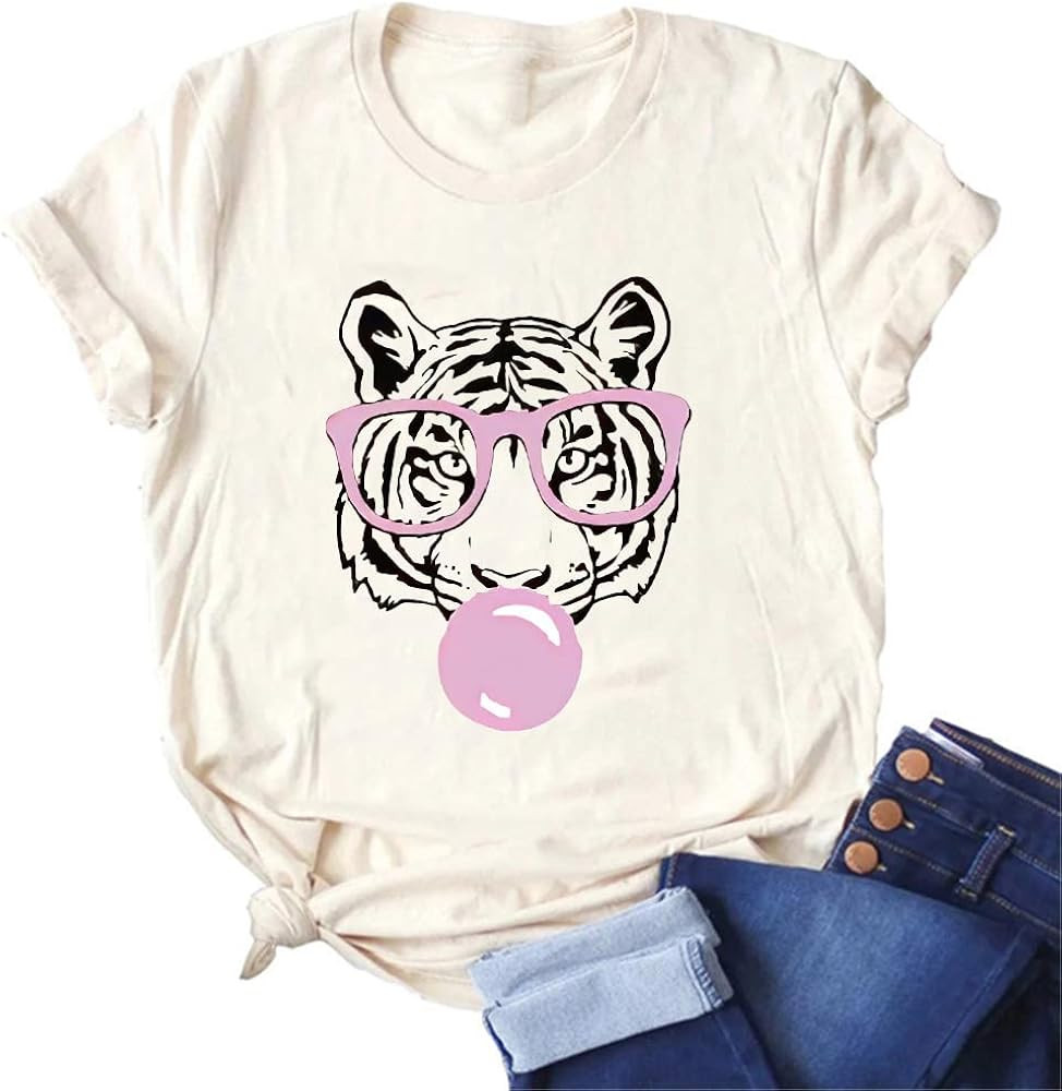 IHAOIZ Women's Tiger Printed Tshirts Summer Short Sleeve Crewneck Graphic Tee Shirt Tops | Amazon (US)