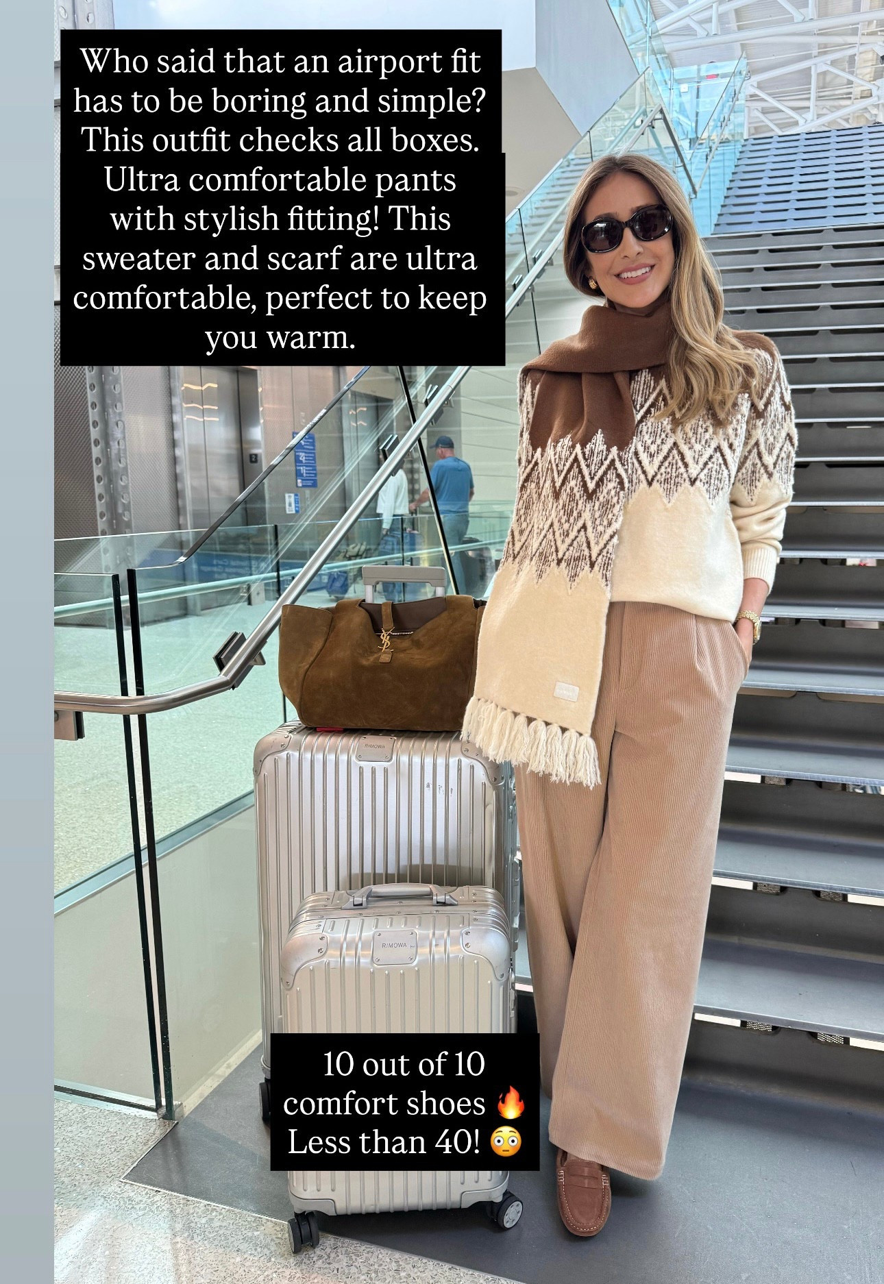 Airport outfit idea and travel outfit 
Who said that an airport fit has to be boring and simple?
This outfit checks all boxes.
Ultra comfortable pants with stylish fitting! This sweater and scarf are ultra comfortable, perfect to keep you warm.
10 out of 10 comfort shoes
Less than 40!
Fits true to size and I am wearing size small 

#LTKU #LTKTravel #LTKootd