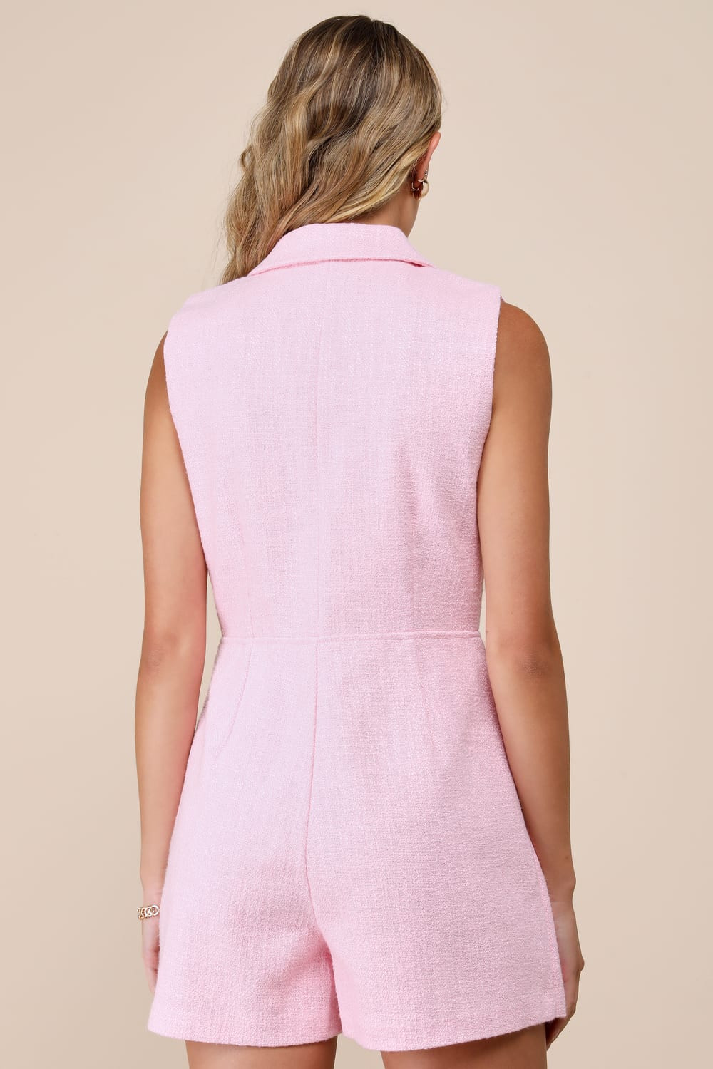 Paris Light Pink Tweed Collared Romper | Lulus