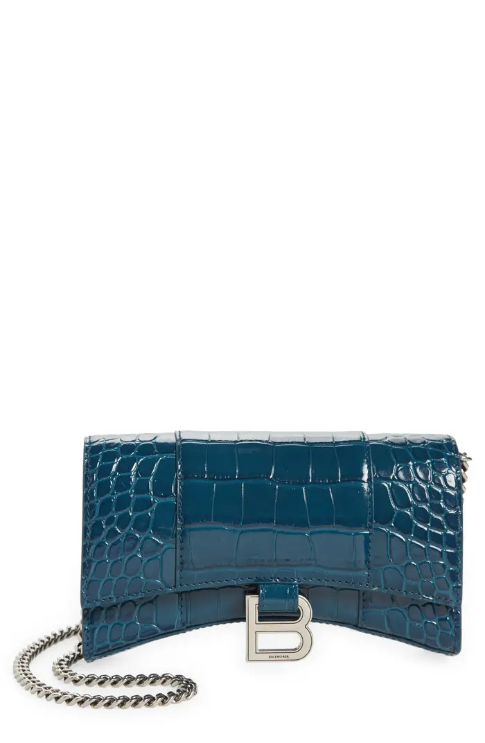Hourglass Croc Embossed Leather Wallet on a Chain | Nordstrom