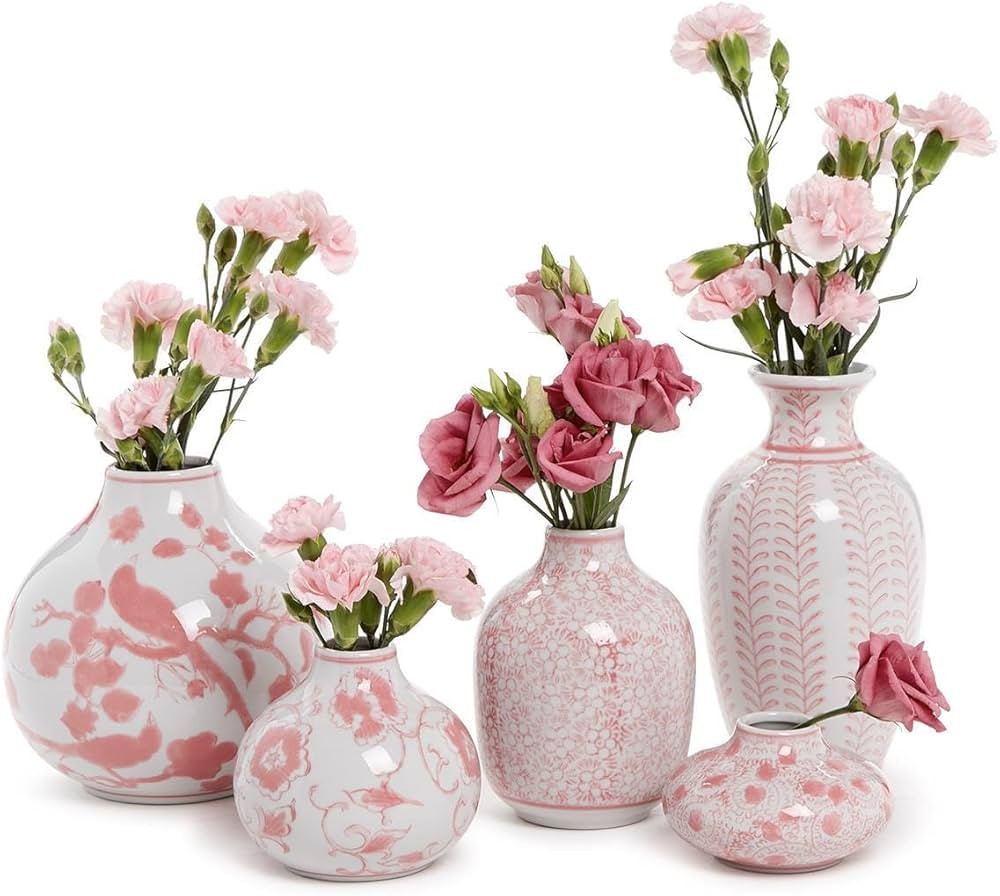 Two's Company Pink Chinoiserie Hand Painted Vase, Set of 5, Porcelain, Home Decor Accessories, 54... | Amazon (US)