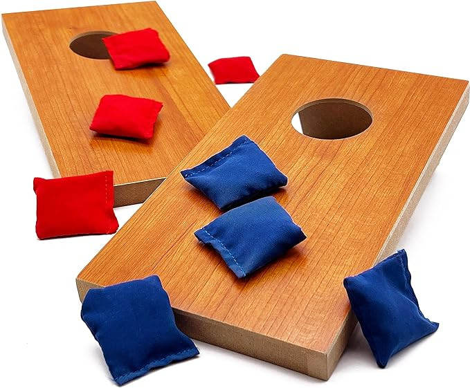 Super Fun, Portable Mini Desktop Cornhole Set of 2. Coated Wood Boards with 4 Red 4 Blue Bags. Gi... | Amazon (US)