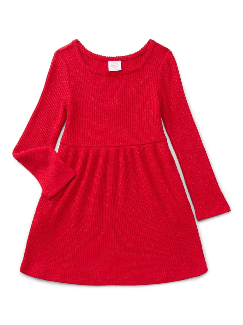 Wonder Nation Toddler Girls Square Neck Cozy Knit Dress, Sizes 12M-5T | Walmart (US)