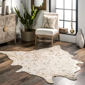 Rugs USA Off White Vaquero Macchiato Faux Cowhide rug - Animal Prints Shaped 4' x 5' | Rugs USA