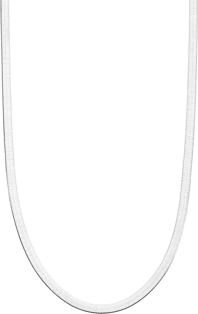 Miabella 925 Sterling Silver Italian Solid 3.5mm Flexible Flat Herringbone Chain Necklace for Wom... | Amazon (US)