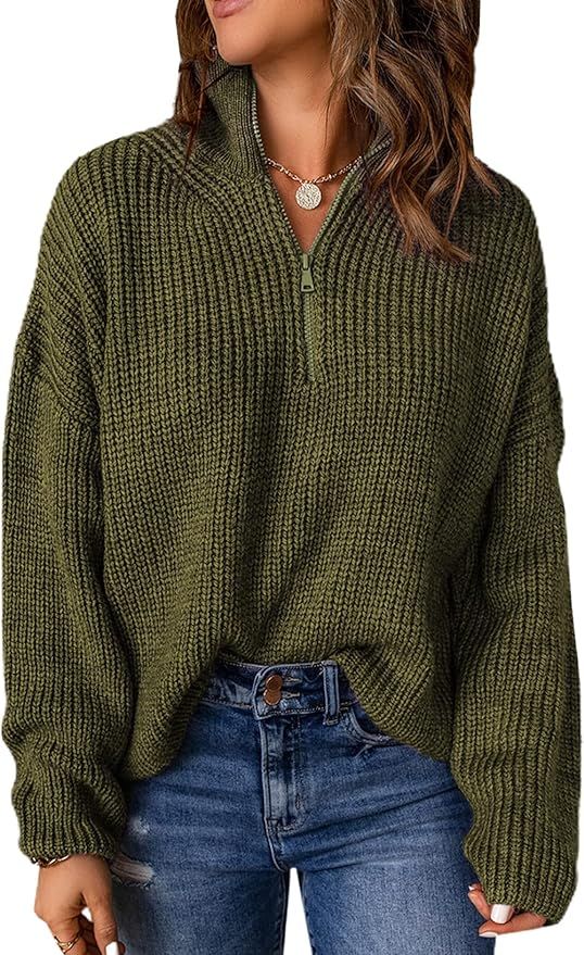 Amazon.com: EVALESS Green Sweaters for Women Long Sleeve Waffle Knit Casual Tops for Women Fashio... | Amazon (US)