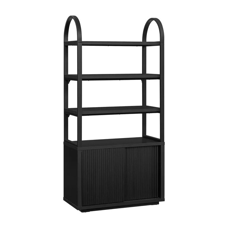 Beautiful Fluted 3-Shelf Bookcase with Storage Cabinet by Drew Barrymore, Rich Black Finish | Walmart (US)