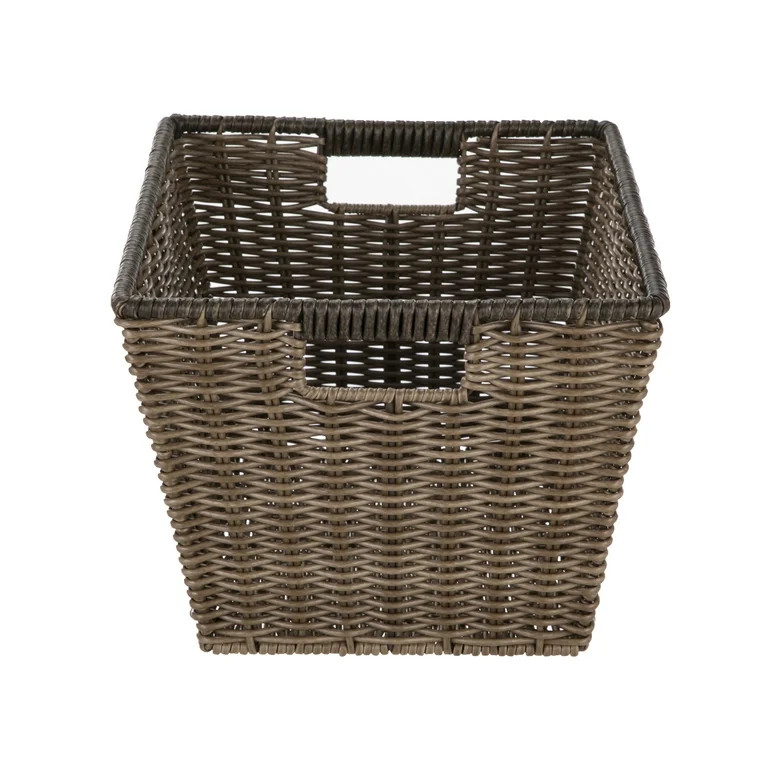 Better Homes & Gardens Large Poly Rattan Decorative Storage Basket with Handles, 14 in x 11 in x ... | Walmart (US)