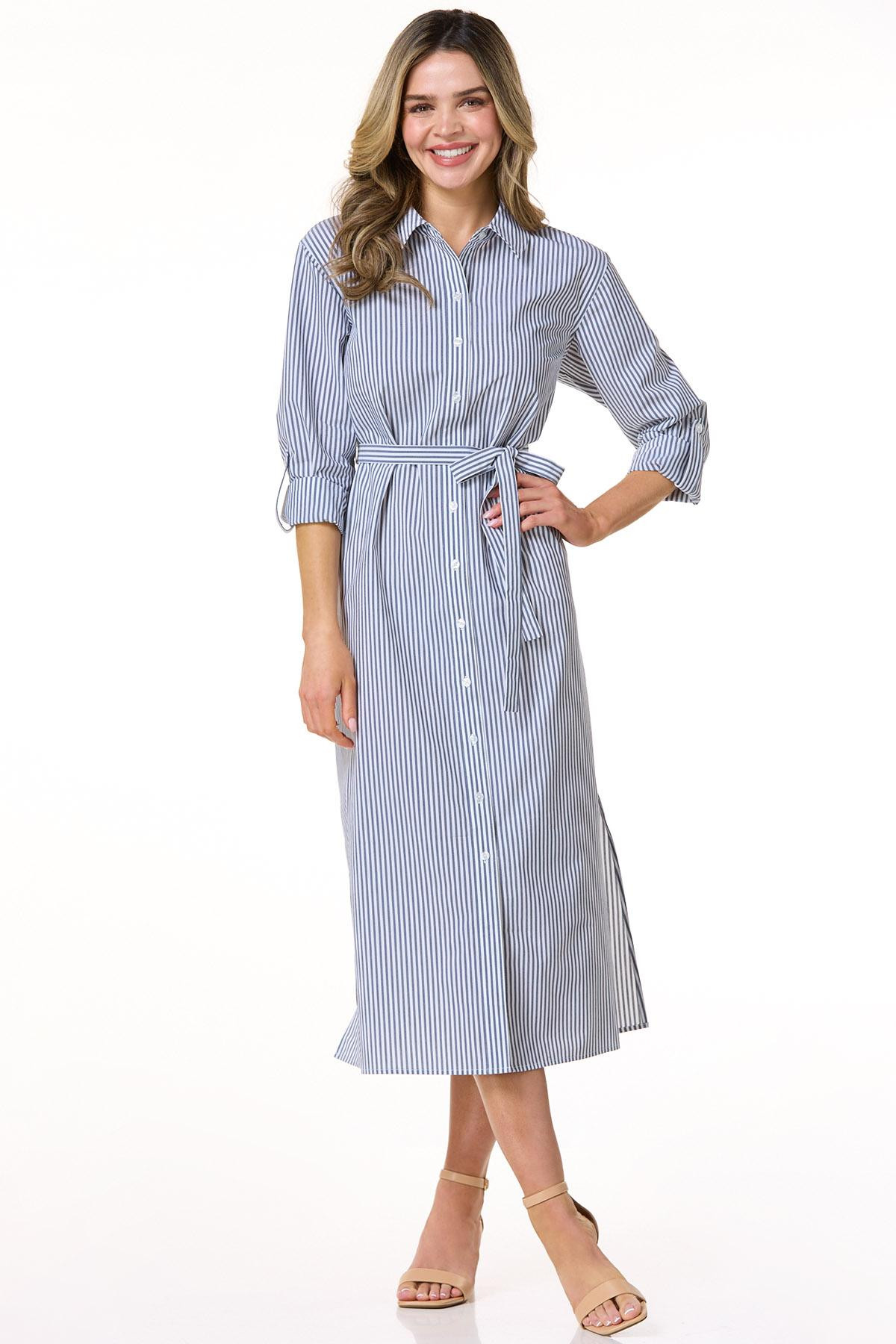 Classic Stripe Poplin Shirt Dress | Cato Fashions
