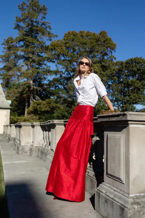 Luna Skirt Dupioni - Cranberry | Julia Amory