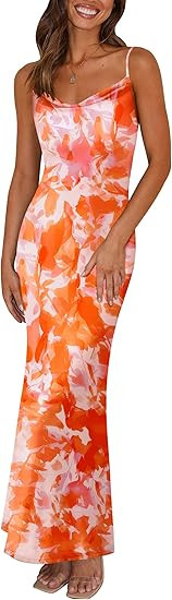PRETTYGARDEN Women's 2025 Summer Floral Spaghetti Strap Maxi Dress Stretch Sexy Bodycon Dress Bac... | Amazon (US)