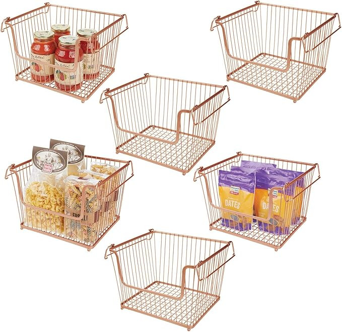 mDesign Modern Stackable Metal Food Storage Organizer Bin Basket with Handles, Open Front for Kit... | Amazon (US)