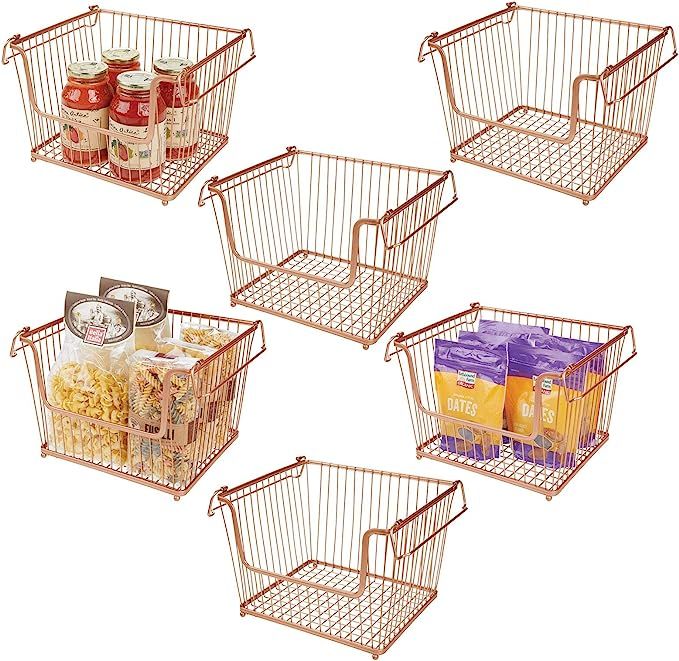 mDesign Modern Stackable Metal Food Storage Organizer Bin Basket with Handles, Open Front for Kit... | Amazon (US)