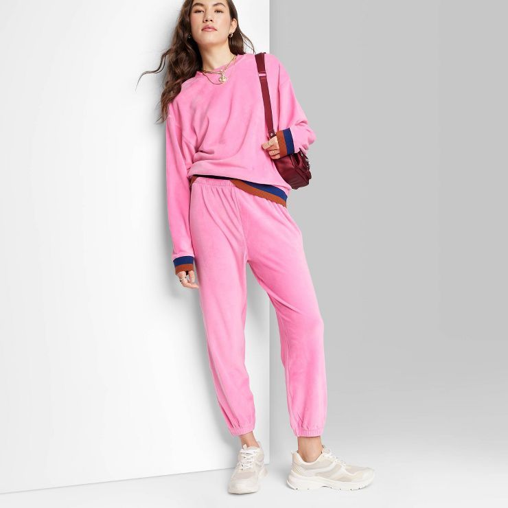 Women's Ascot + Hart Velour Graphic Jogger Pants - Pink | Target