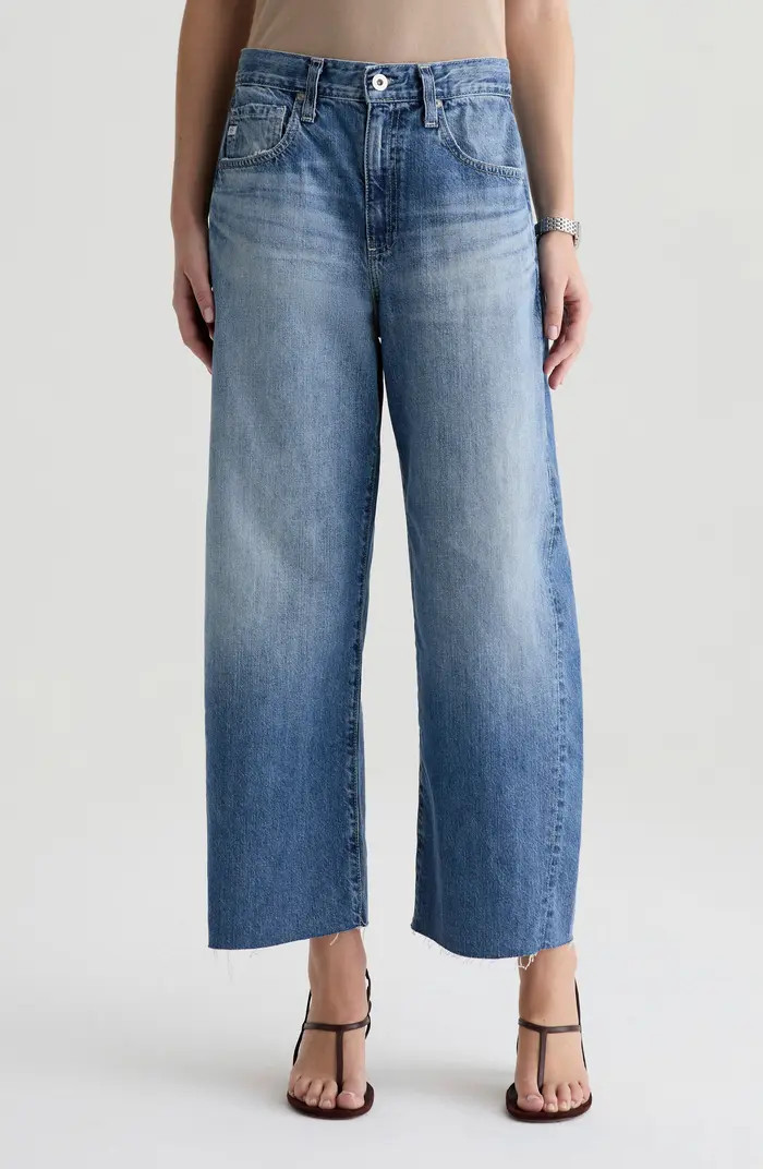 Hattie Raw Hem High Waist Crop Barrel Leg Jeans | Nordstrom