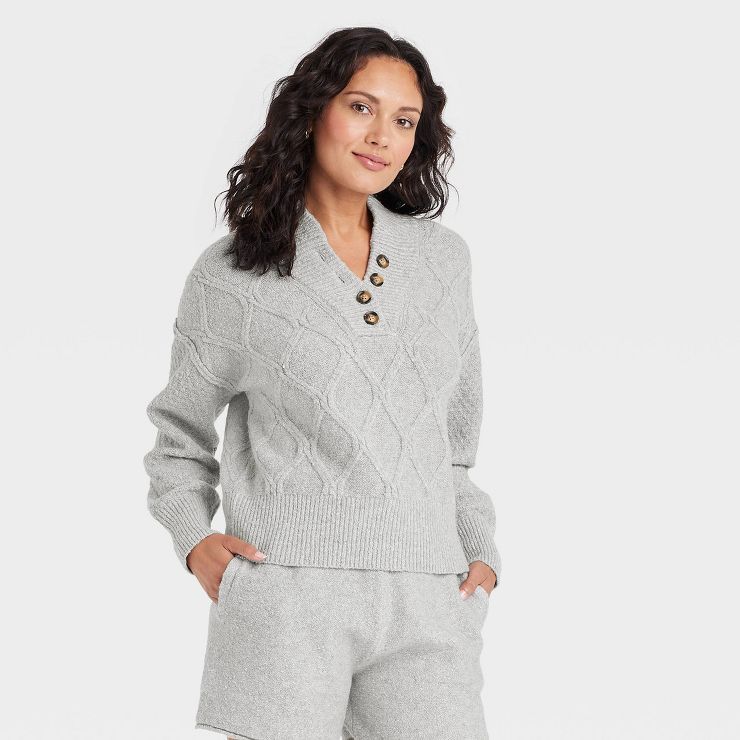 Women's Henley Neck Button-Front Pullover Sweater - Universal Thread™ | Target