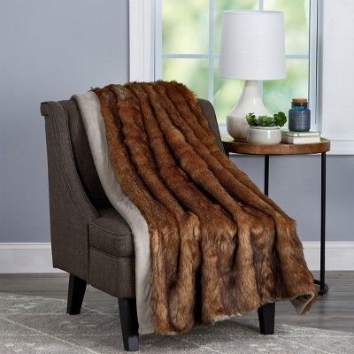 Hastings Home Faux Chinchilla Fur Throw Blanket With Faux Mink Back - 60" x 70", Brown/Beige | Target