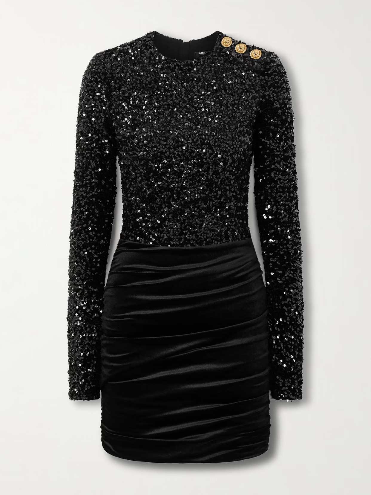 Balmain - Sequined Velvet Mini Dress - Black | NET-A-PORTER (US)