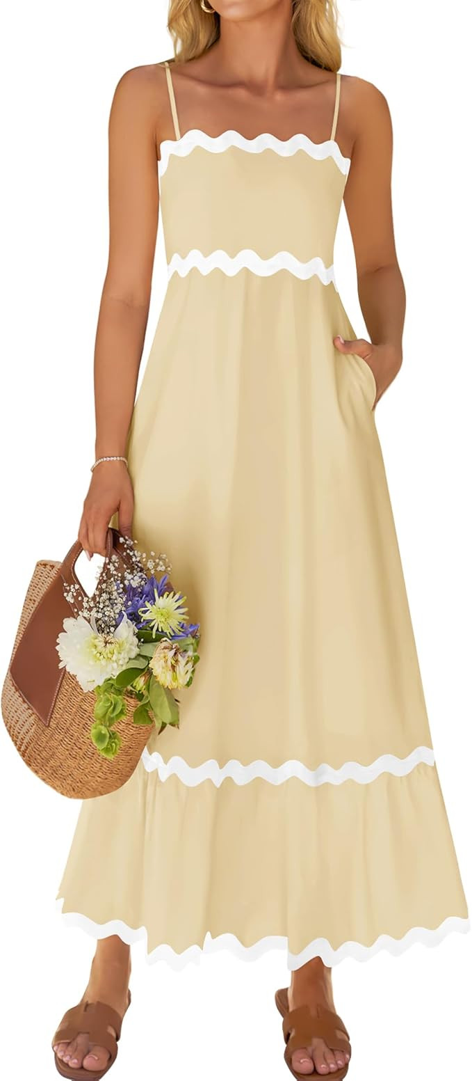 ZESICA Women's 2025 Summer Spaghetti Straps Sleeveless Backless Sundress Flowy Smocked Lace Swing... | Amazon (US)