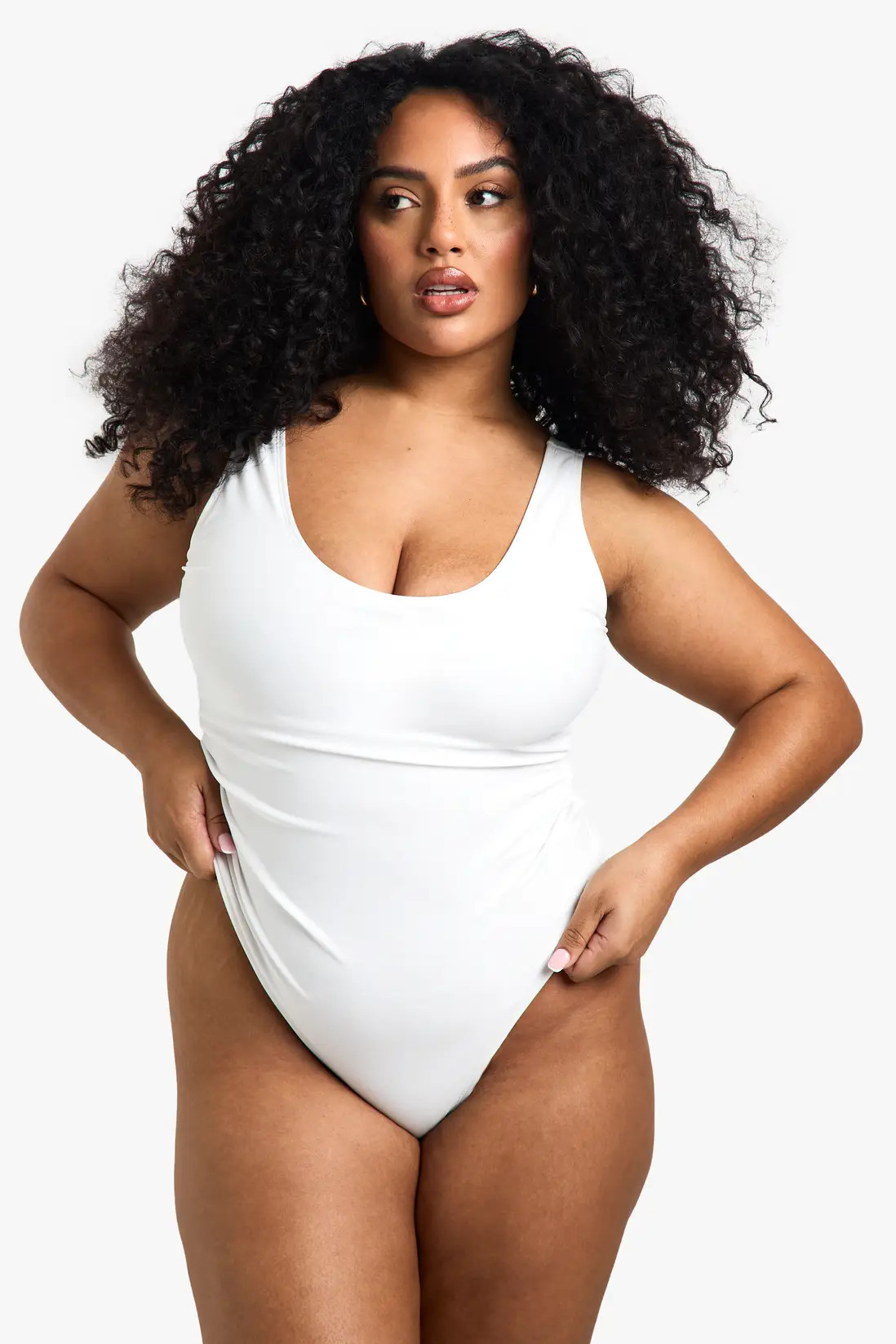 White Plus Swimwear Essentials Ruched Tummy Control Swimsuit | Boohoo USA | boohoo (US & Canada)
