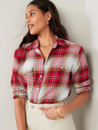 Long-Sleeve Plaid Flannel Boyfriend Tunic Shirt for Women | Old Navy (US)