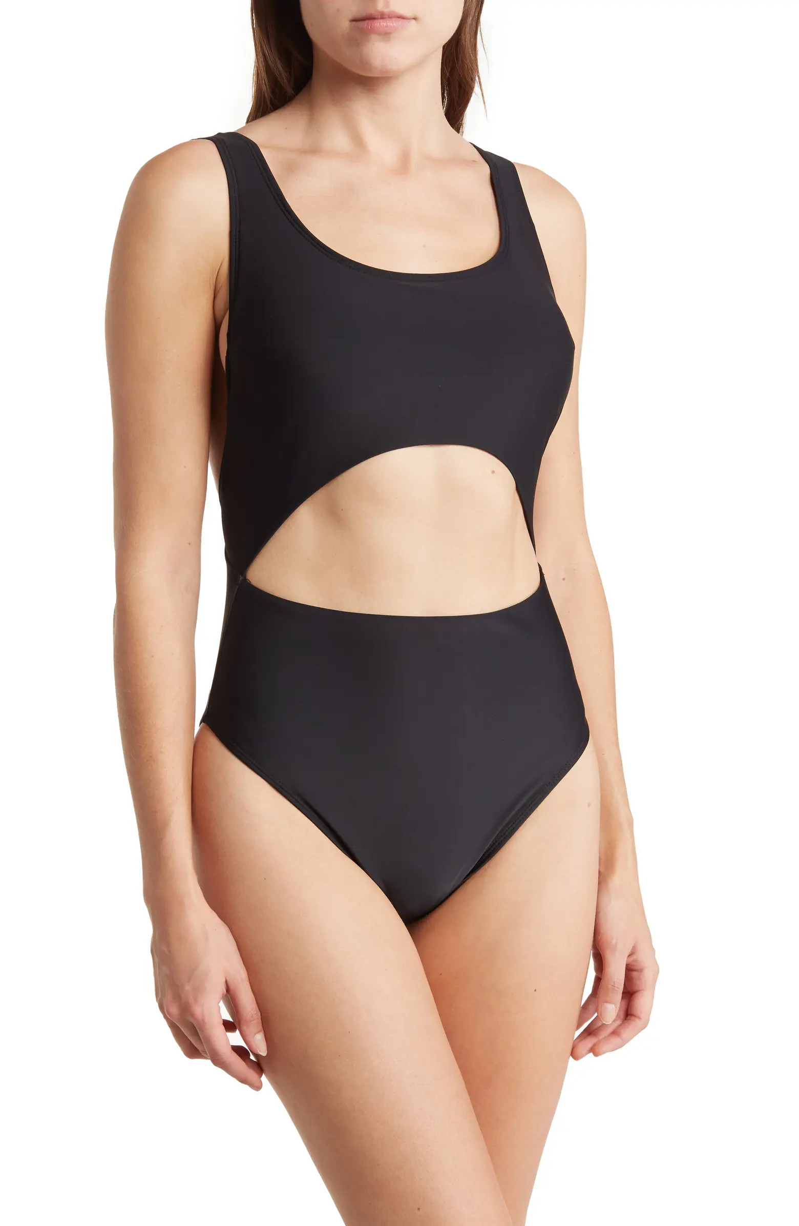 Solid Cutout High Leg One-Piece Swimsuit | Nordstrom Rack
