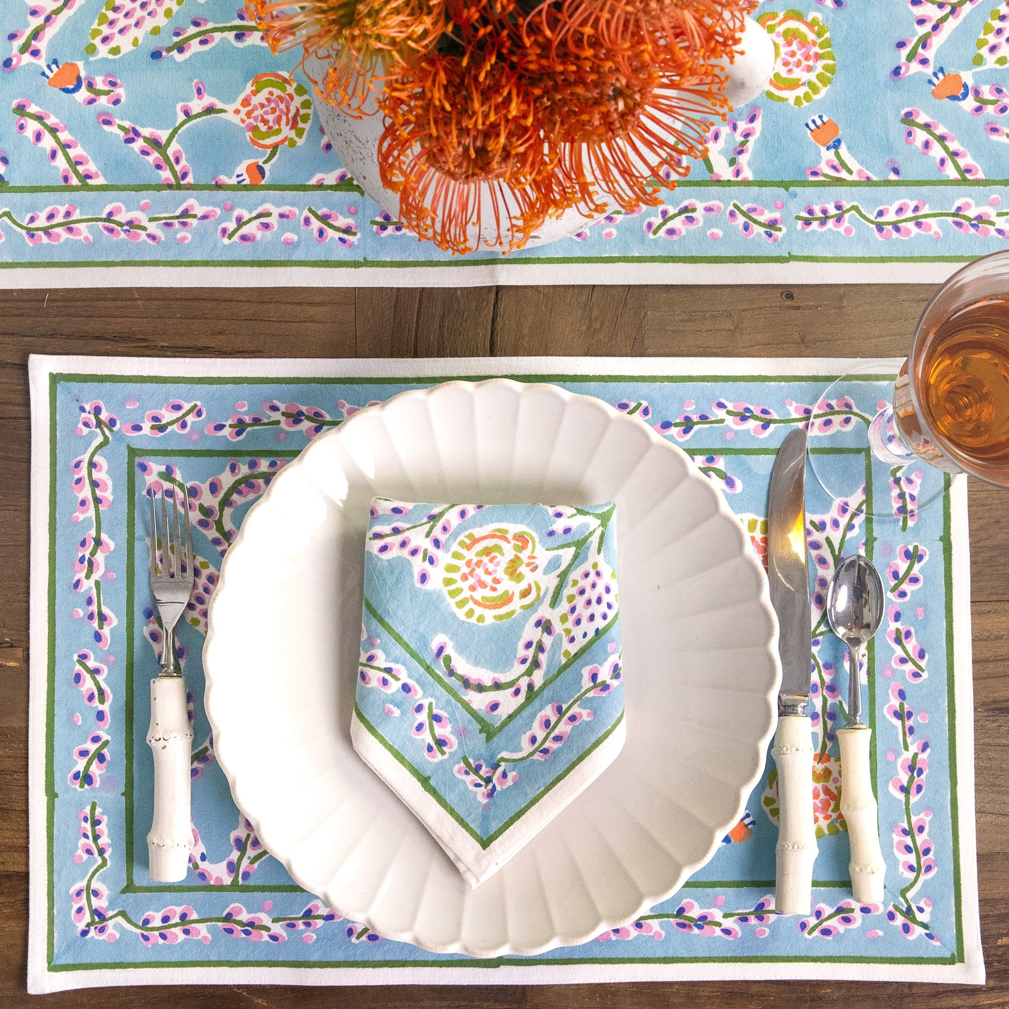 Climbing Dahlia Sky Blue Placemat | Set of 4 | Pomegranate