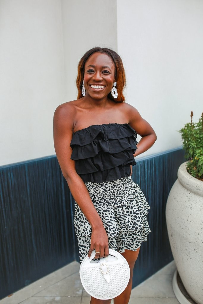 Taking A Spin Ruffle Crop Top - Black | ivy & leo