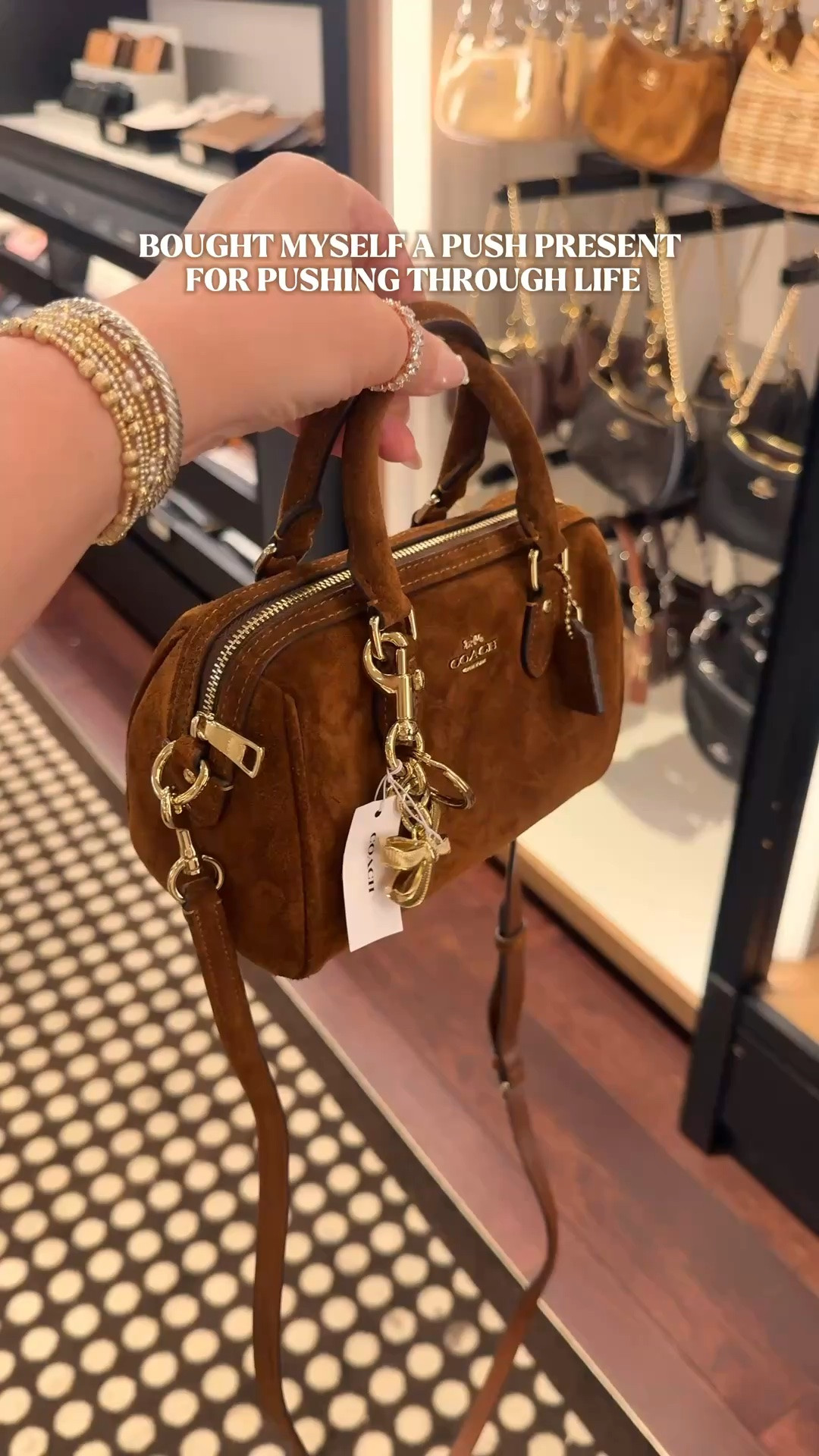 Not pregnant, just going thru it 😆😭 Also how freaking cute is this Coach mini Rowan in this super pretty suede color 🥹

#pushingthroughlife #coach #minirowan #fallbags