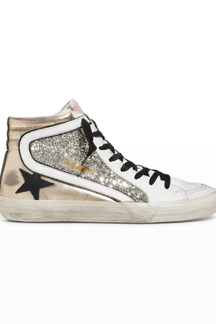 Golden Goose Slide Mid-Top Glitter Leather Sneakers | Neiman Marcus