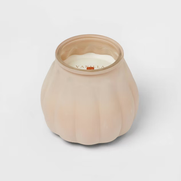 15oz Vanilla Pumpkin Stucco Dusted Woodwick Pumpkin Glass Candle (No Lid) White - Threshold™... | Target