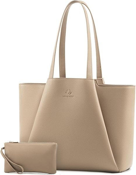 LOVEVOOK Laptop Tote Bag for Women 15.6 Inch Work Bag Leather Laptop Bag with Clutch, Large Capac... | Amazon (US)