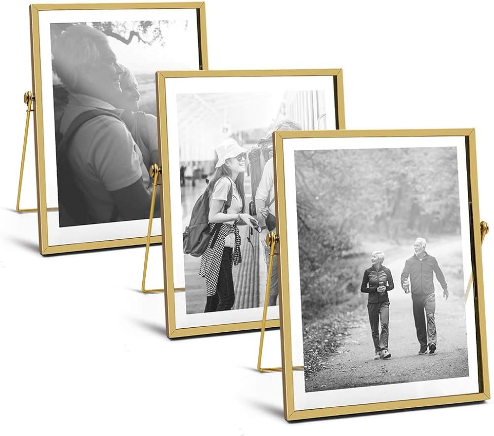 AceList Metal Picture Frames, Set of 3 Ornate Minimal Floating Edge Clear Glass Table Top Easel S... | Amazon (US)