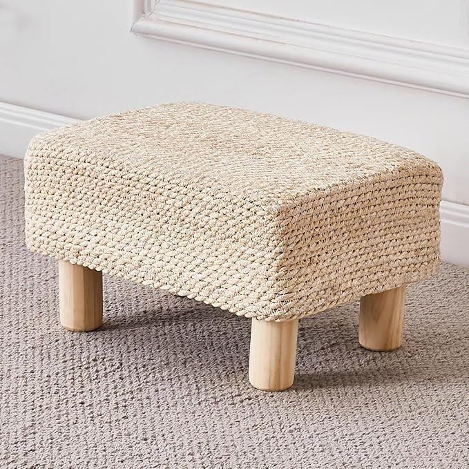 Cpintltr Foot Stool Ottoman Rectangular Footrest Pouf Ottomans Natural Seagrass Footstool with Wo... | Amazon (US)