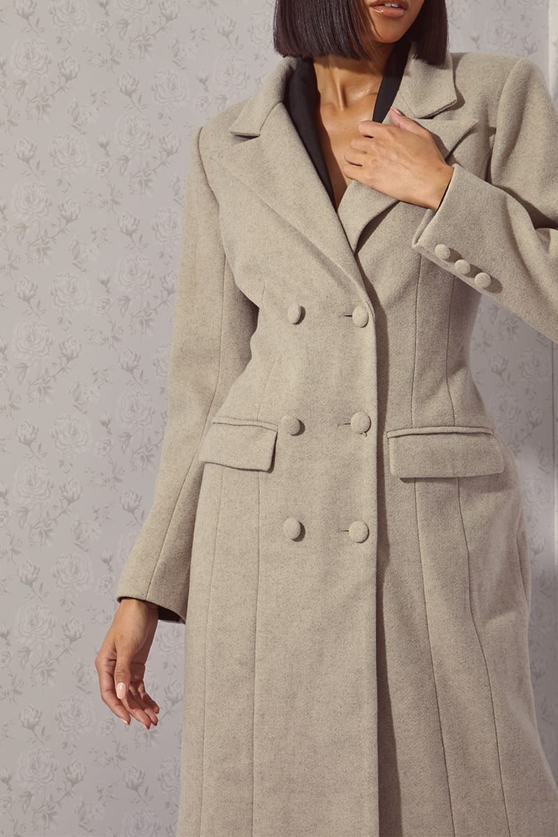 LORNA LUXE GREY 'VON TEESE' HOURGLASS CINCHED WAIST COAT | In The Style (UK)