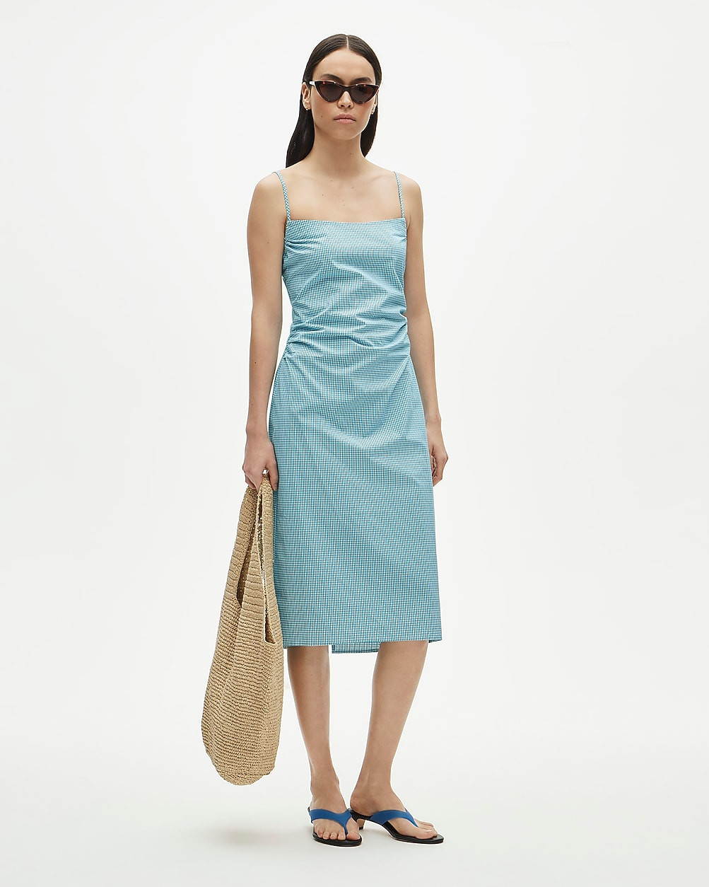 Ruched sheath dress in gingham stretch poplin | J. Crew US