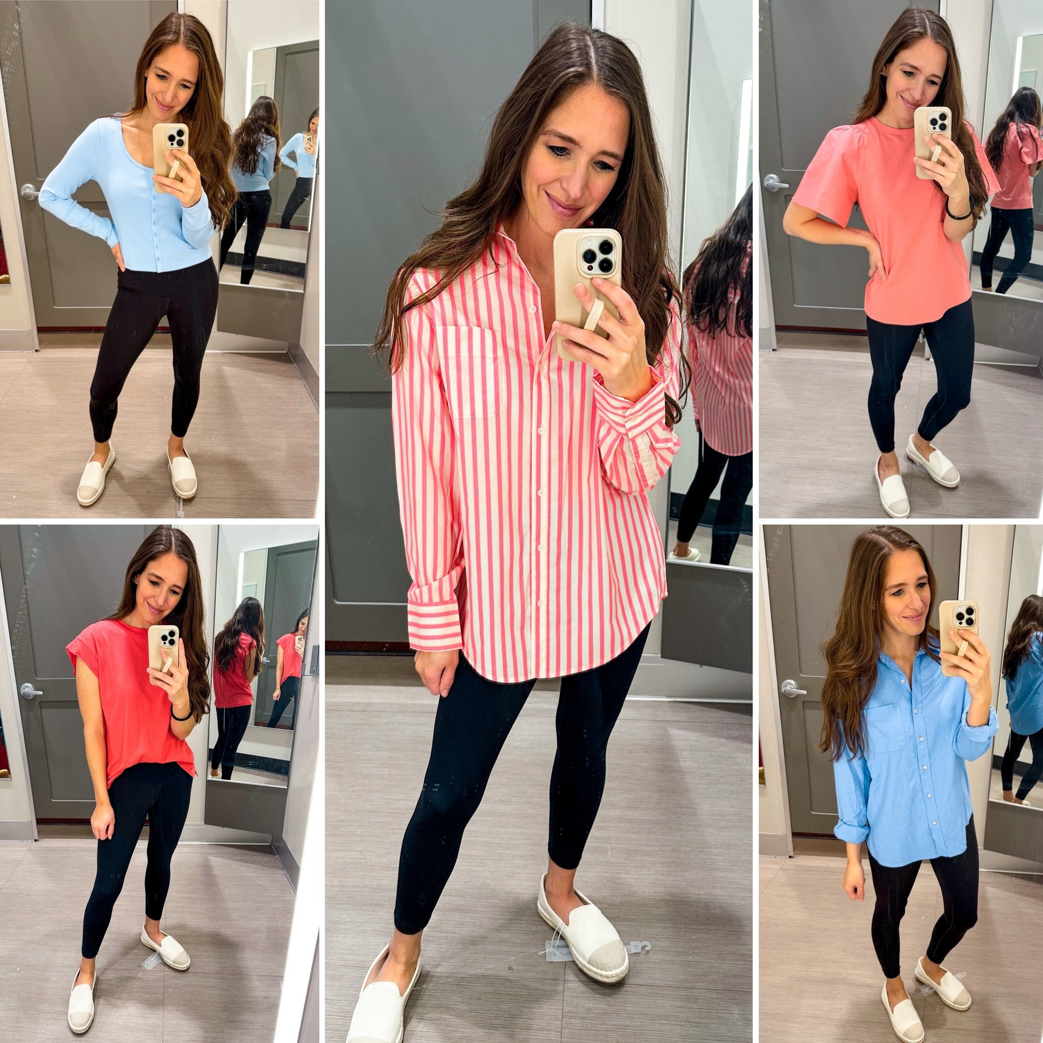 Target summer tops! So many bright colors! 
Button down long sleeve small 
Muscle tee XS 
Striped button down XS 
Coral flutter sleeve top XS 
Linen Button down XS 

#LTKStyleTip #LTKFindsUnder100 #LTKFindsUnder50