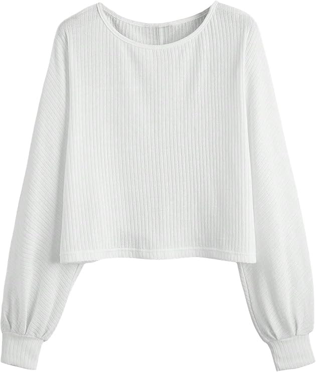 SweatyRocks Women's Casual Crewneck Raglan Long Sleeve Ribbed Knit Crop Top Cropped Sweater | Amazon (US)