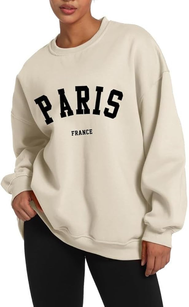 Tuislay Paris College Sweatshirt for Women Oversized Trendy Comfy Crewneck Sweatshirts Casual Gra... | Amazon (US)