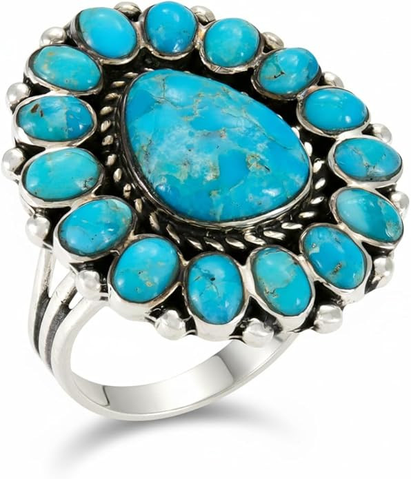 Turquoise Ring Sterling Silver 925 Genuine Gemstones Southwest Style | Amazon (US)