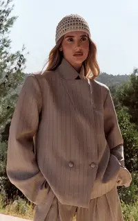 Taupe Pinstripe Boxy Blazer | PrettyLittleThing UK