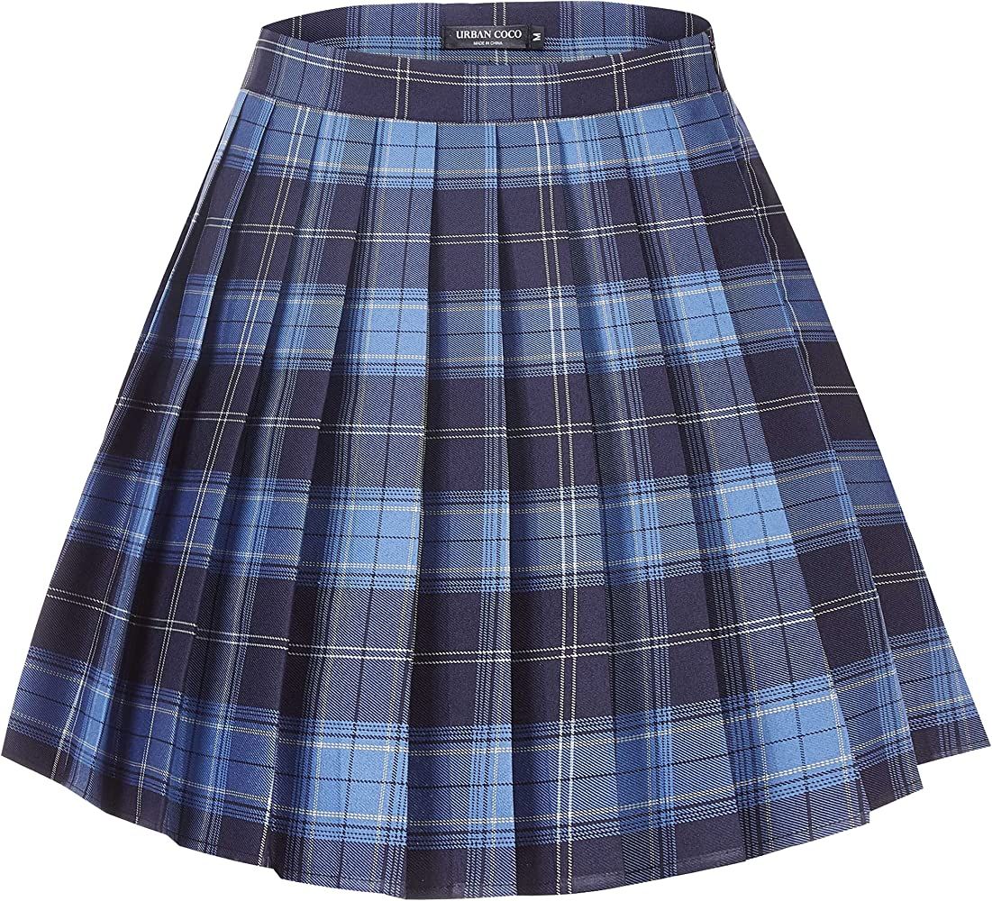 Urban CoCo Womens Uniforms Plaid Pleated Mini Skirt | Amazon (US)